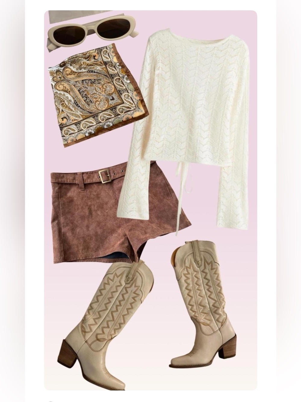 Cream Pointelle Long Sleeve Tie-Back Top